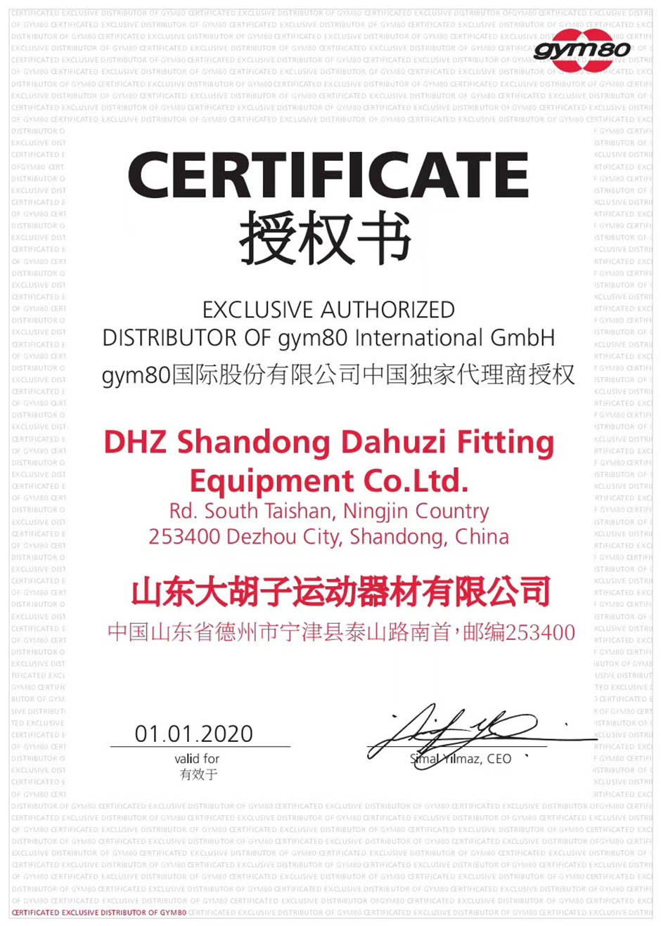 DHZ Fitness Signed The Exclusive Agency Of_Gym80 In China`